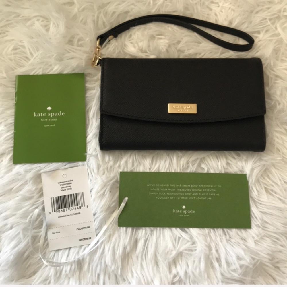 NWT Kate Spade Black iPhone Wristlet